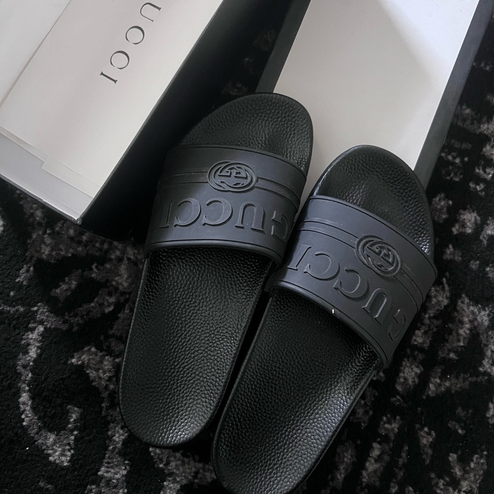 Gucci Black Slide Sandals Matte Finish
